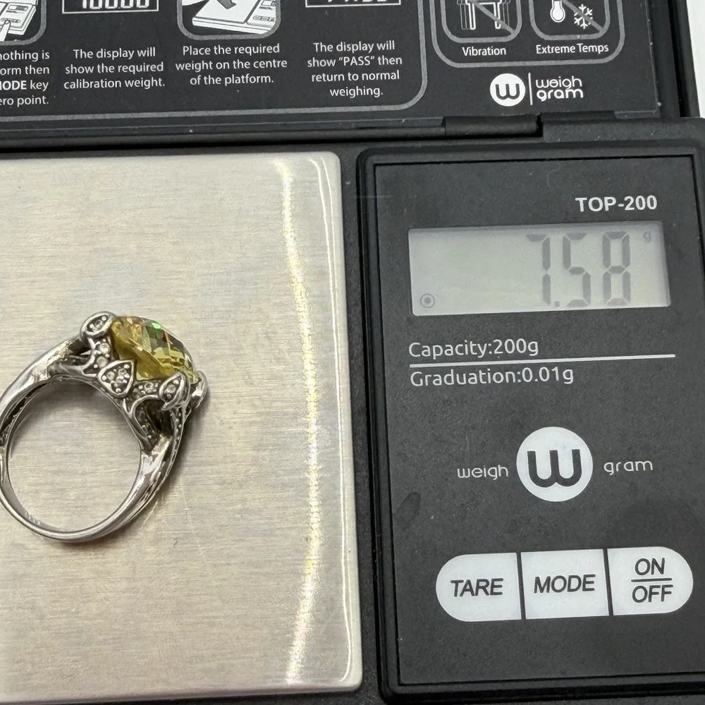Vtg ESPO Sterling Silver Citrine‎ CZ Ring Size 6 Statement Cocktail Estate